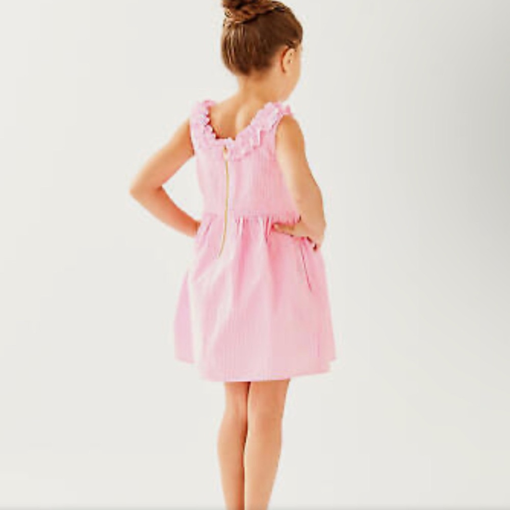 Lilly Pulitzer Girls Georgina Dress Pink Tropics Seersucker Size 14